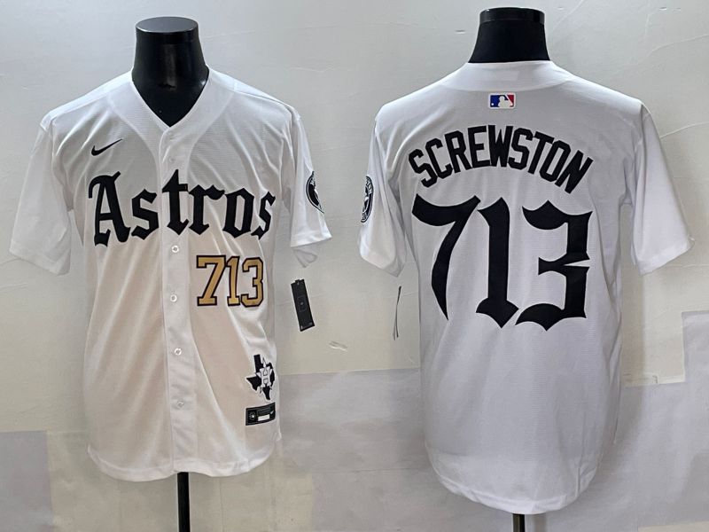 Men 2025 Houston Astros 713 Screwston White Five generations Joint Name Nike MLB Jersey style 5
